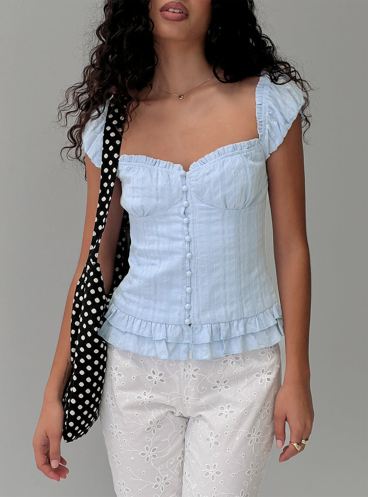 Suiter Frill Detail Top Soft Blue | Princess Polly