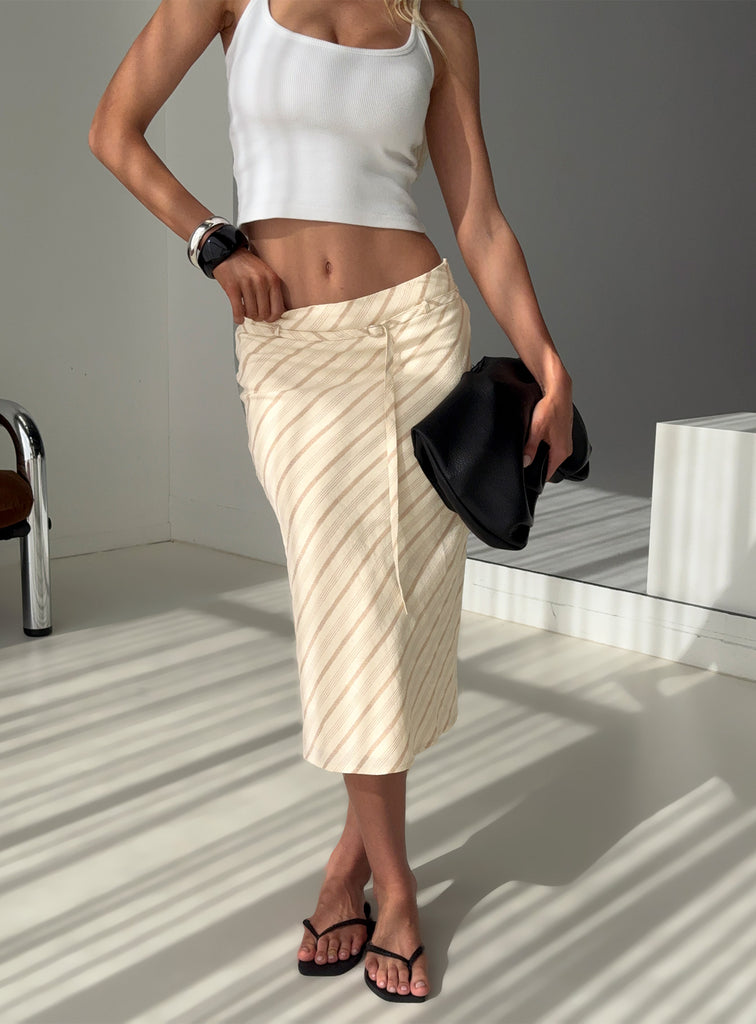 Two-Piece Set with Short Sleeve Top and Cutout Midi Skirt - Yellow