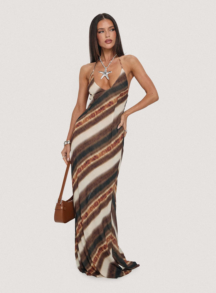 Esmira Halter Maxi Dress | Brown Stripe | Womens