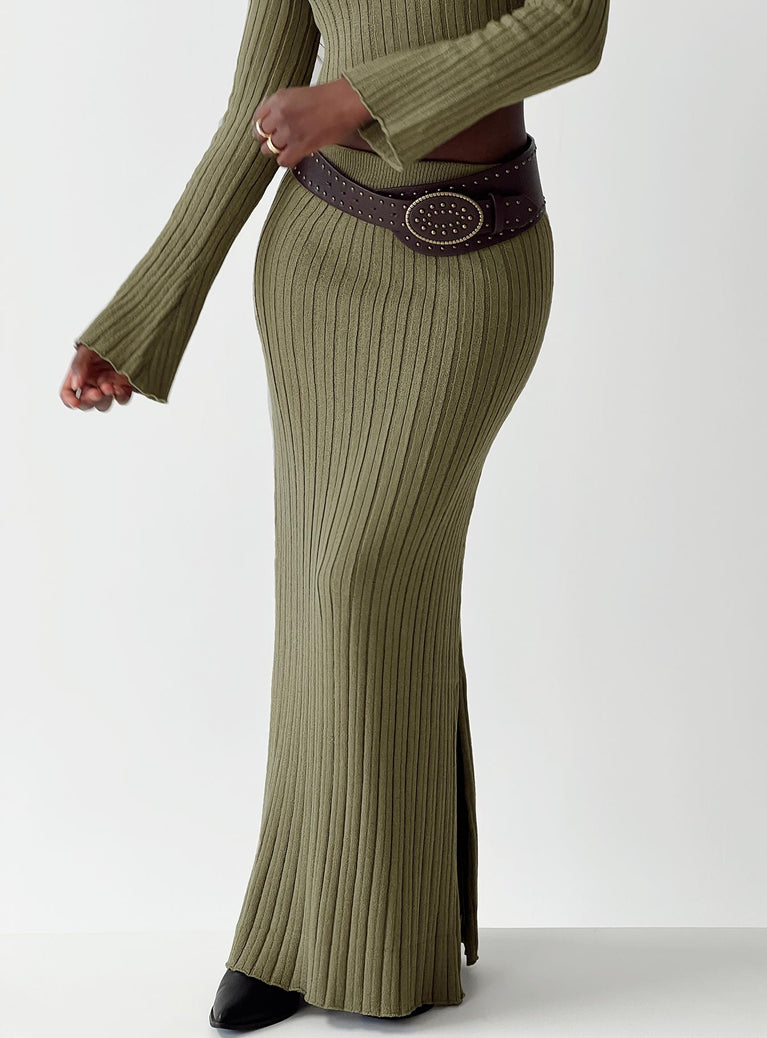 Santorini Knit Maxi Skirt Green Princess Polly  Maxi 