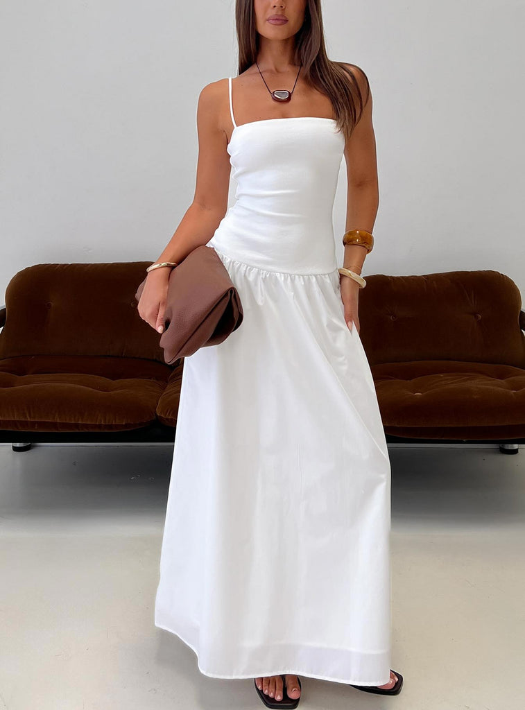 Erroll Drop Waist Knit Maxi Strapless Dress | White | Womens