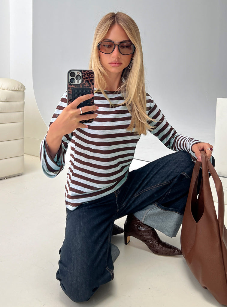 So Composed Boat Neck Long Sleeve Top Blue Stripe | Princess Polly