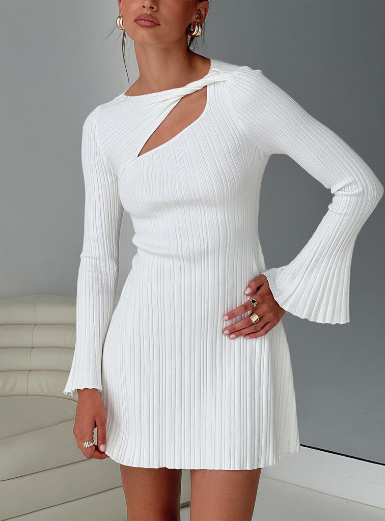 Terraces Long Sleeve Mini Dress White | Princess Polly