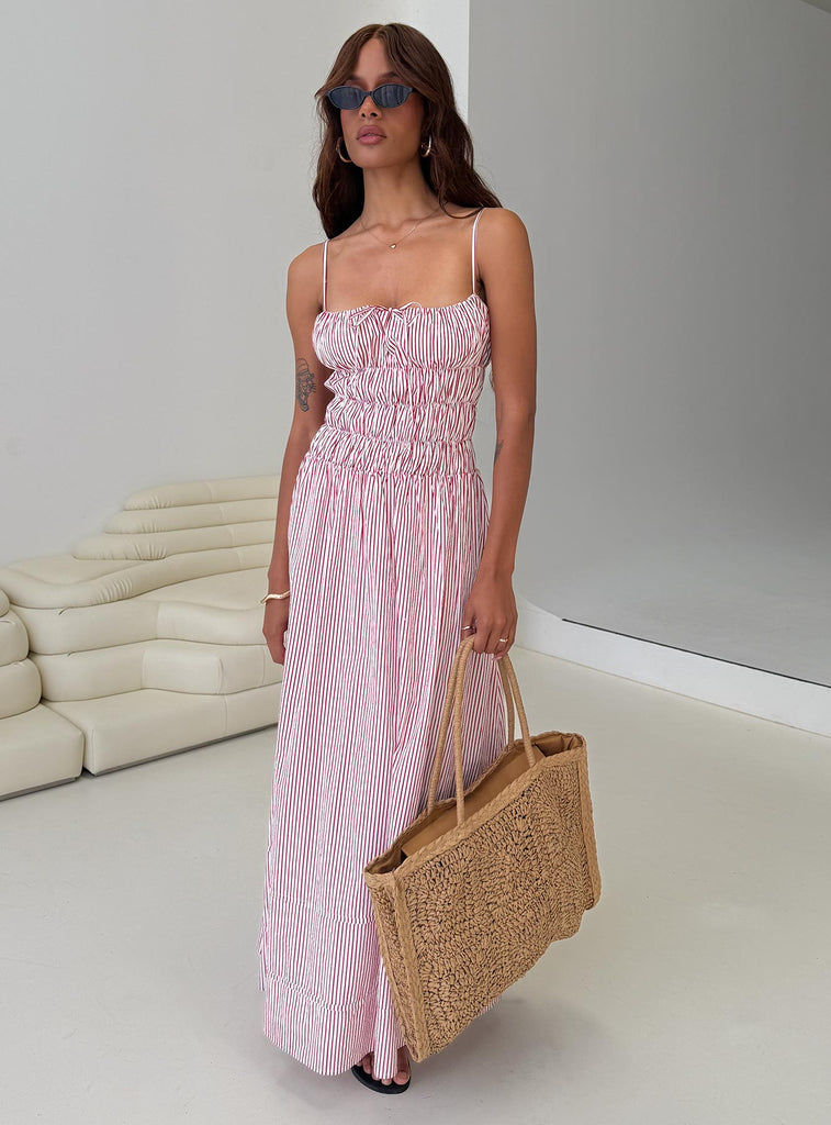 shirred maxi dress Loralei | Red Stripe | Womens new-exclusives-dcaf6e Reformation Myla Silk Maxi Ribbon Color:Lavender Ribbon the perfect (easy!) one
