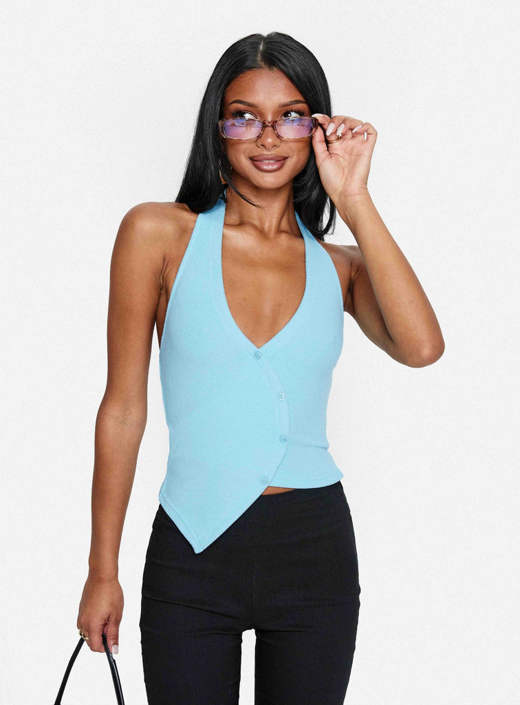 Avrilla Wrap Knit Top Blue | Princess Polly
