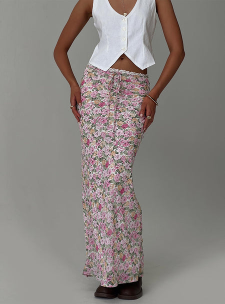 Floral print maxi skirt Good stretch, partially lined 