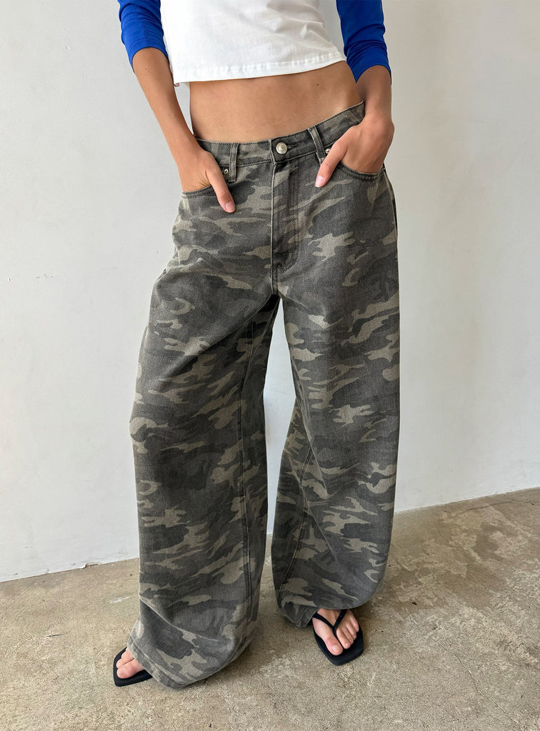 Princess Polly Naylor Mid Rise Wide Leg Jeans Camo