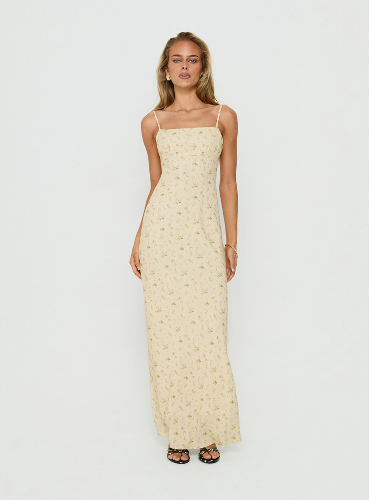 long yellow silk dress Deep Crossover Back Satin Maxi Dress With V-Neck