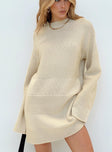 front view of model wearing Princess Polly Cheyenne Knit Sweater Dress Beige High Neck
