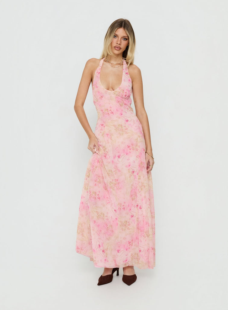 pink princess polly dress Dandelions Halter Maxi | Floral | Womens linen fabric Mini dresses Showered in CC_5029R - Girls Dress Color:Dark Gray