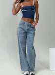 front view of model wearing Princess Polly Serenitia Mid Rise Relaxed Jeans Light Wash Mid Rise