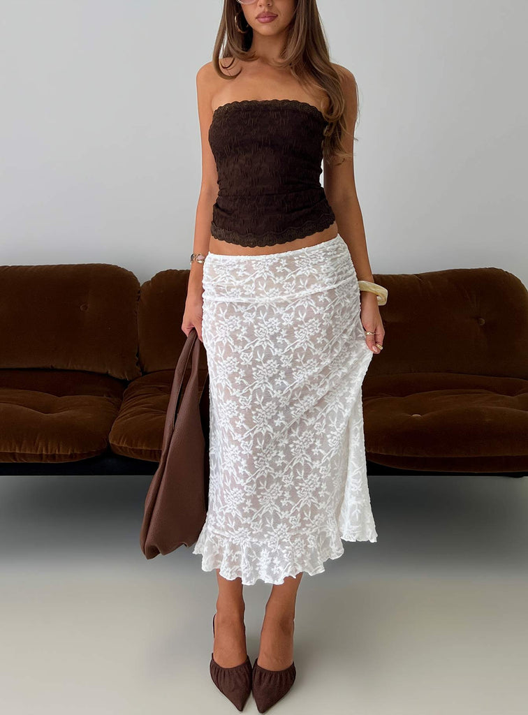 Toscani Lace Frill Midi Skirt White | Princess Polly