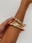 Bracelet pack Pack of eight, four gold-tone bangle style, four silver-toned bangle style, fixed size