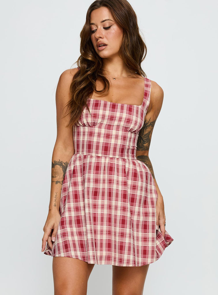 Ofeliah Mini Dress Red Check | Princess Polly