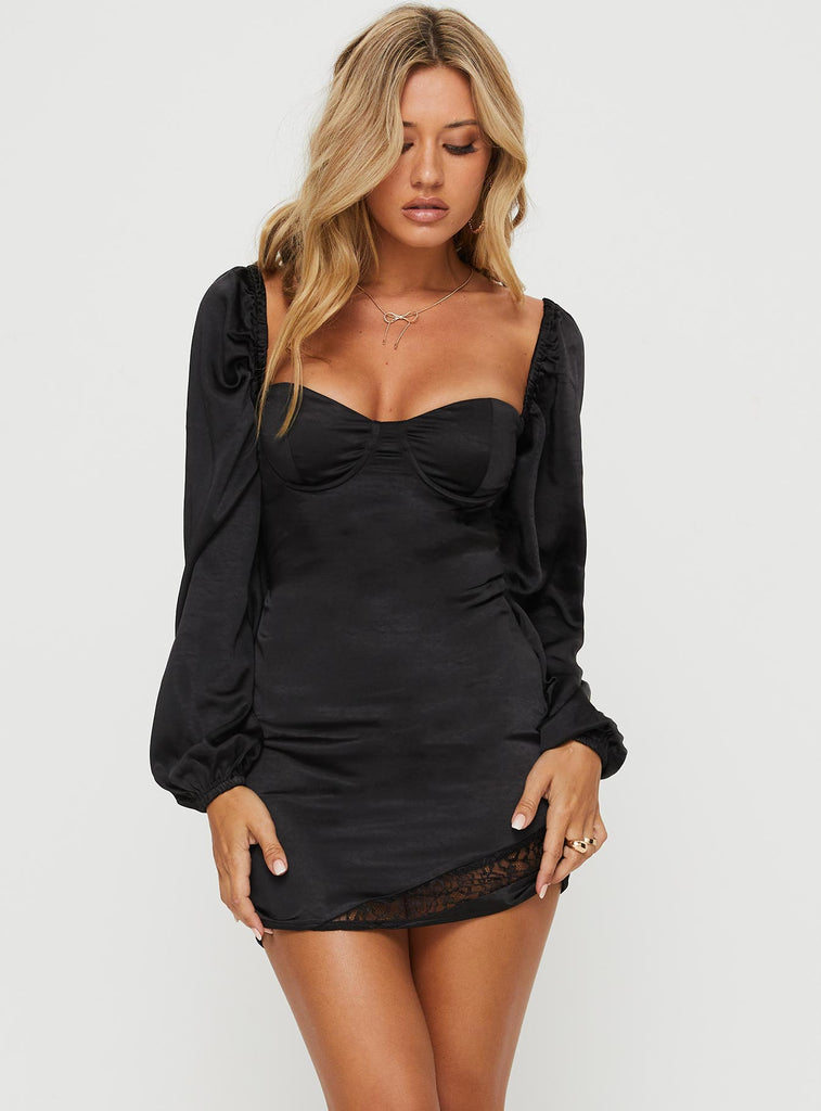 kato long sleeve mini dress black Lukea Long Sleeve Mini Dress Black Tall