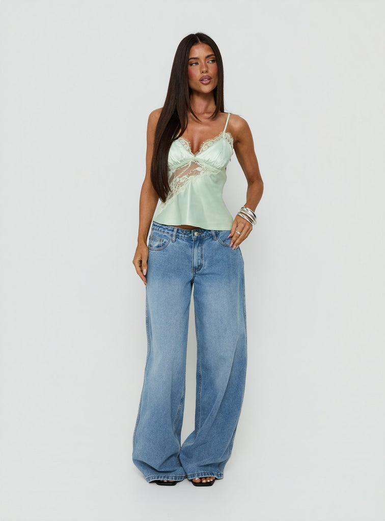 Annamari Lace Satin Cami Top Blue | Princess Polly
