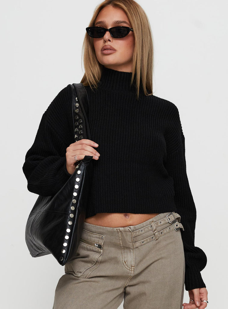 Sayge Mock Neck Knit Sweater Black | Princess Polly