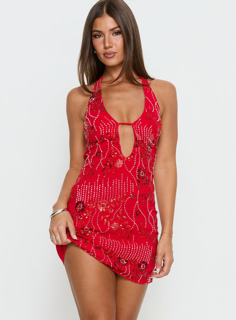 Telenova Halter Mini Dress Red | Princess Polly Telenova Halter Mini Dress Red | Princess Polly