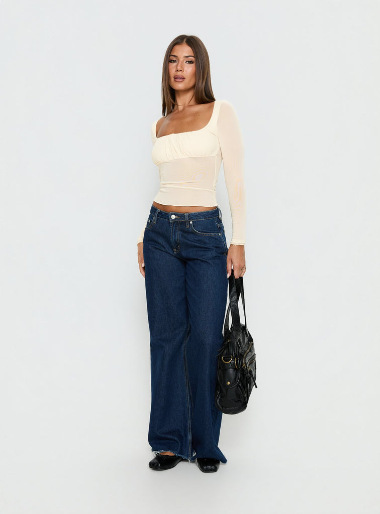 Victoire Long Sleeve Mesh Top Beige | Princess Polly