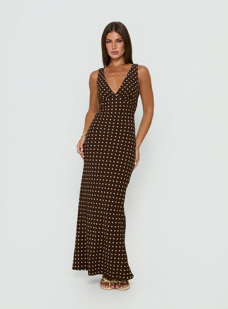 Nellie Maxi Dress | Brown Polka Dot | Womens