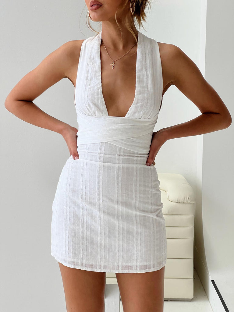 Alsace Embellished Square Neck Mini Dress in White
