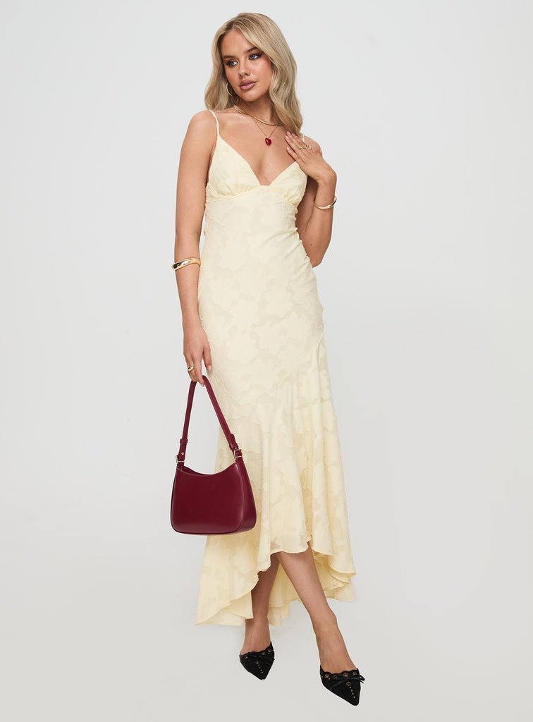 clemence smocked frill trim maxi dress lemon Cyrene Maxi Dress Lemon