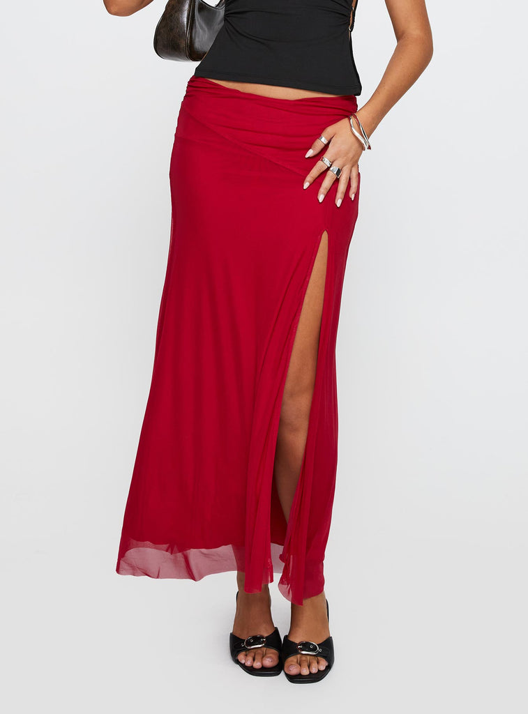 Quancita Mesh Maxi Skirt Red | Princess Polly