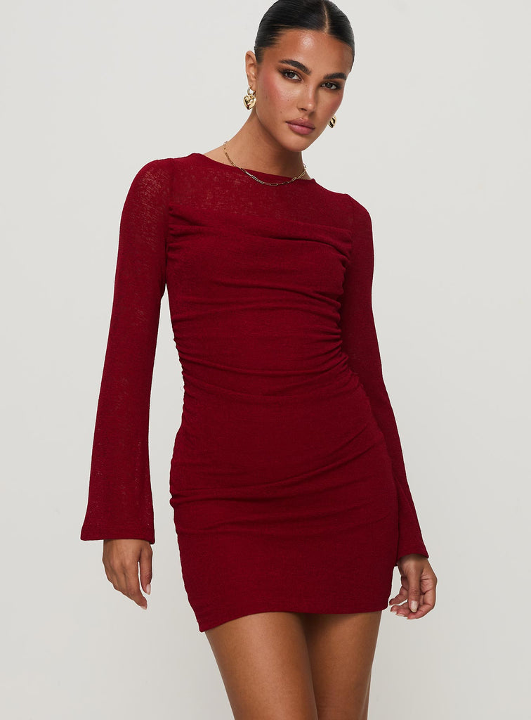 Princess Polly Burgundy Long Sleeve Mini Dress Epiphany Long Sleeve Mini  Dress Burgundy Princess Polly