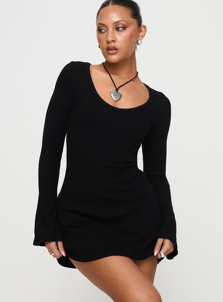 Best Interest Long Sleeve Mini Dress Black Tall | Princess Polly USA