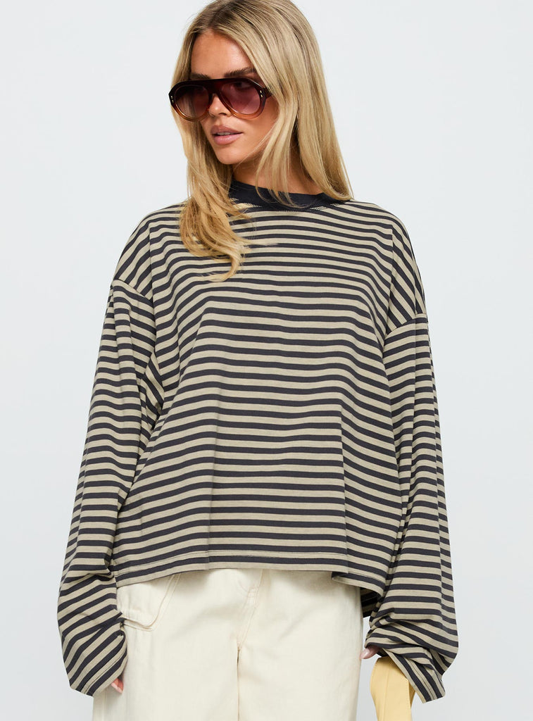 Bloom Long Sleeve Beige Stripe | Princess Polly