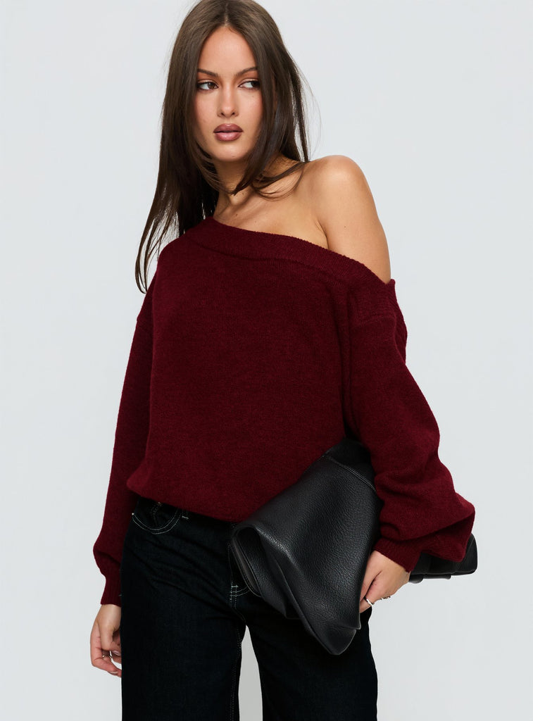 Noble Off The Shoulder Sweater | Red | Womens