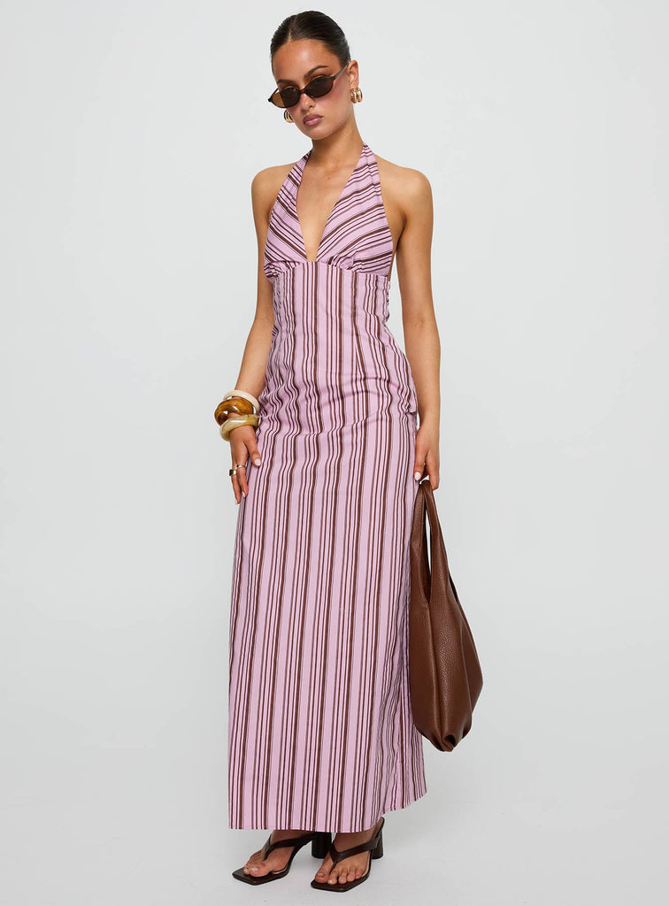 Avrie Halter Maxi Dress Pink Stripe | Princess Polly Avrie Halter Maxi Dress Pink Stripe | Princess Polly
