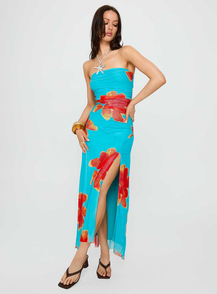 Katara Strapless Maxi Dress Blue | Orange Floral | Blue | Orange Floral | Womens