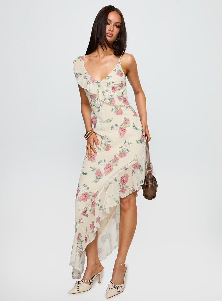 Chrysalis Asymmetrical Midi Dress Multi Floral | Princess Polly Chrysalis Asymmetrical Midi Dress Multi Floral | Princess Polly
