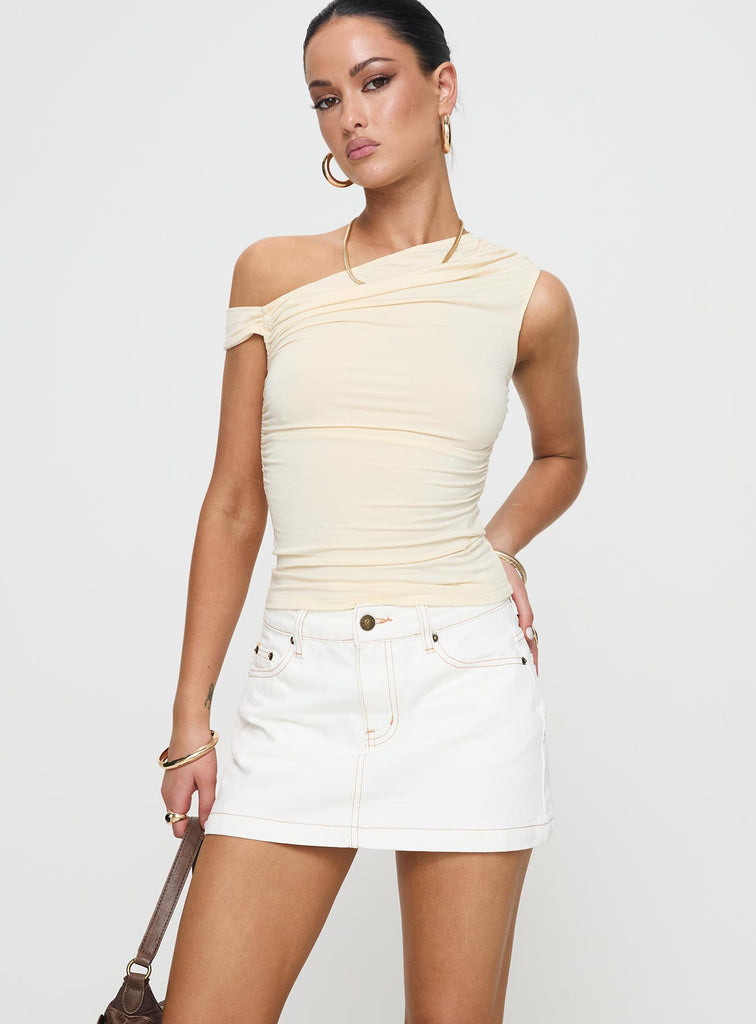 Nicolina Low Rise Denim Mini Skirt Ecru | Princess Polly