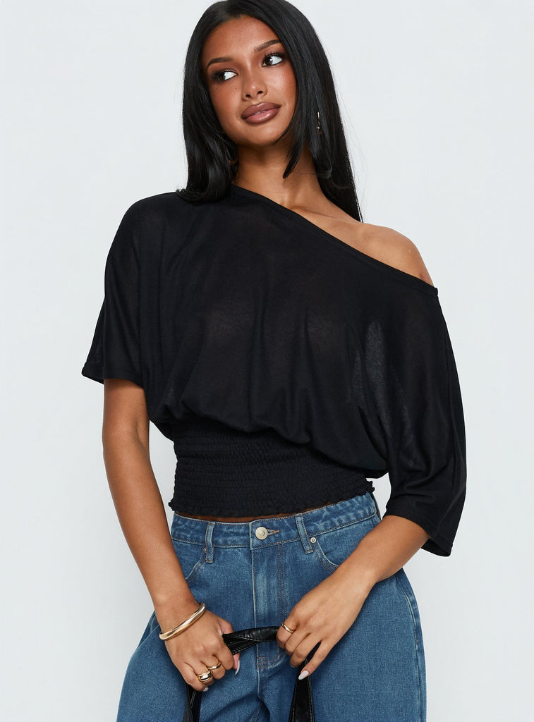 Dayten Off Shoulder Sheer Top Black | Princess Polly