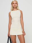 front view of model wearing Princess Polly Mayok Mini Dress Cream Crew Neck