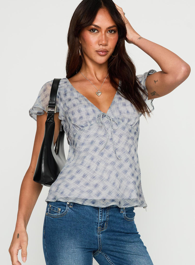トップス andmary Paula lacey chiffon tops Blue andmary Paula lacey chiffon tops blue - メルカリ