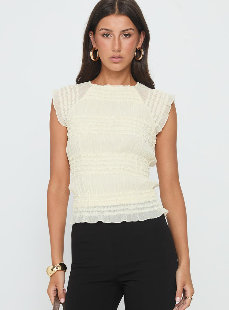 Talyn Cap Sleeve Frill Top Cream | Princess Polly