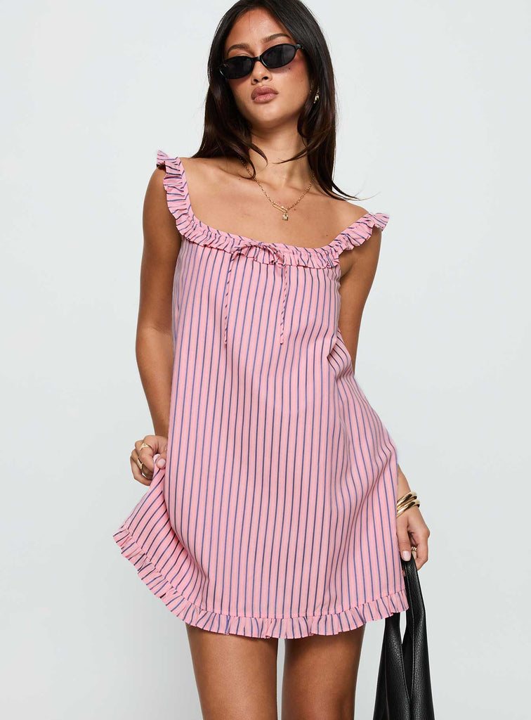 Zalina Babydoll Mini Dress | Pink Stripe | Womens