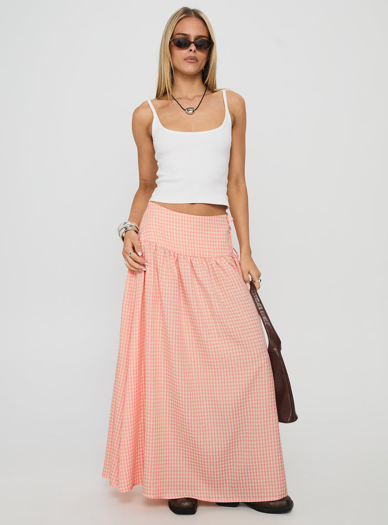 Simie Tie Side Midi Skirt Orange Check Princess Polly