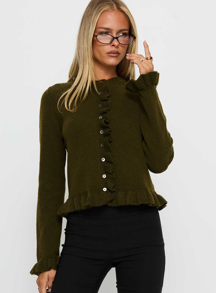 Inclination Frill Cardigan Moss | Princess Polly