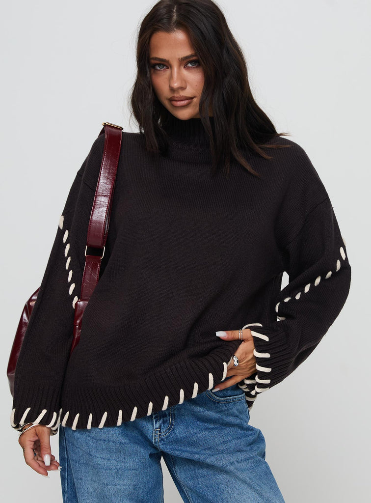 Leizure Turtleneck Knit Sweater Brown | Princess Polly