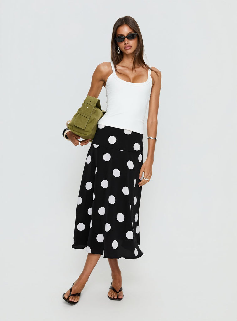 Picture It Midi Skirt Black Polka Dot | Princess Polly