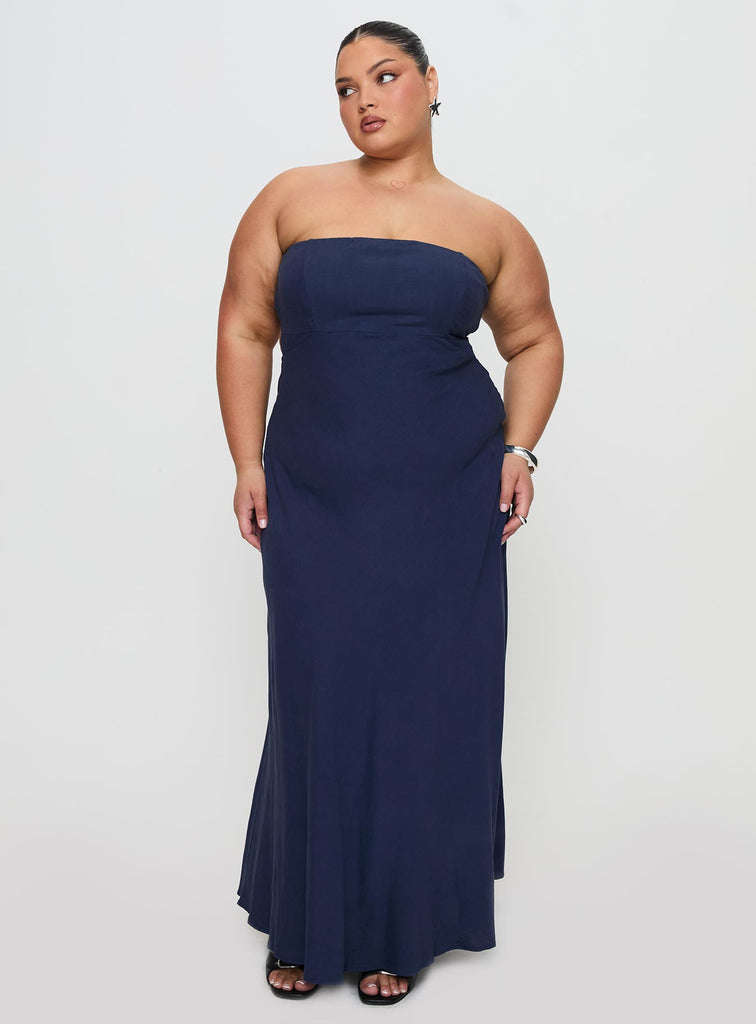 open lace back dress Yahir Strapless Maxi Dress Navy Curve