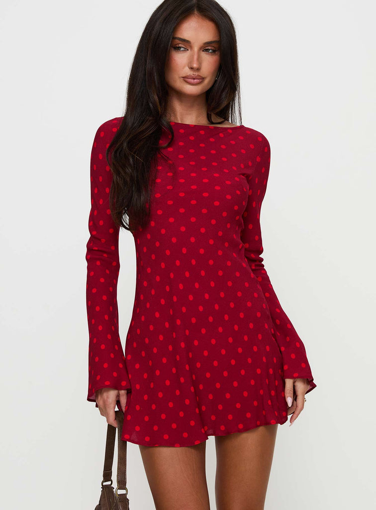 Good Graces Long Sleeve Mini Dress Red Dot | Princess Polly Good Graces Long Sleeve Mini Dress Red Dot | Princess Polly