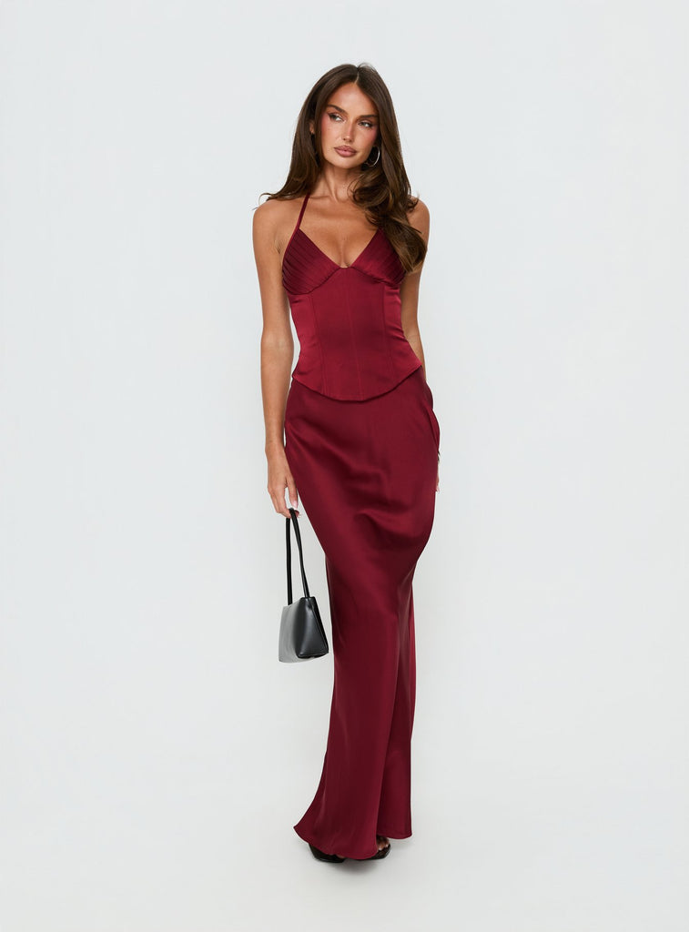 princess polly silk dress Devotedness Satin Corset Maxi | Deep Red | Womens Poly USA Dresses | Name/Description:Desirae Custom - Layered Sweetheart Fully Beaded Maxi dresses Soft satin Sophisticated