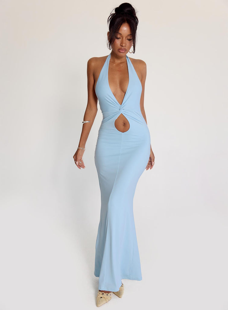 No Hard Feelings Twist Maxi Dress Blue | Princess Polly