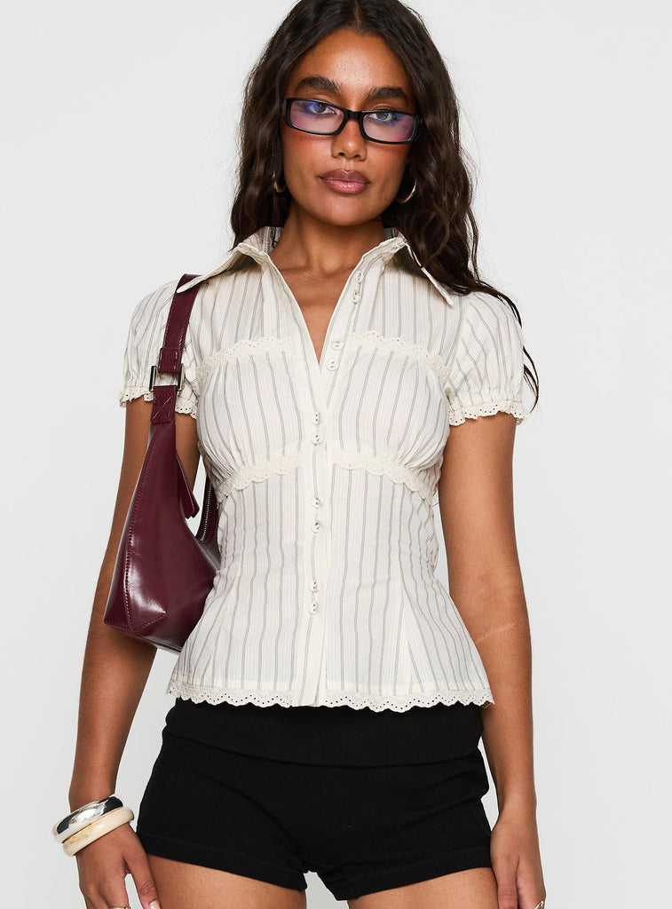 Petite Peggy Offset Button V-Neck Top