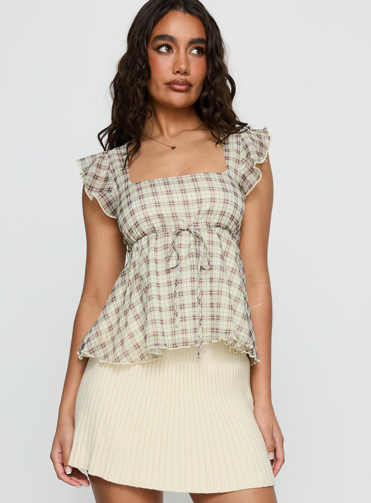 Auroraah Frill Top Yellow Check | Princess Polly